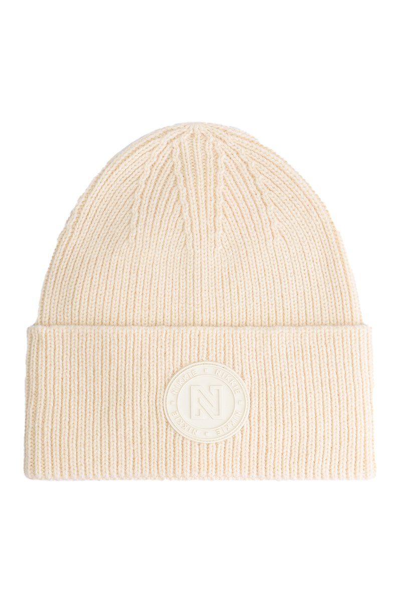 Nikkie Round Patch Beanie Ecru-1 1